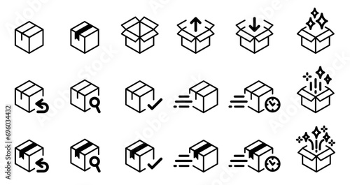 box packaging mail shipping delivery logistic icon symbol flat minimal line vector logo graphic design set