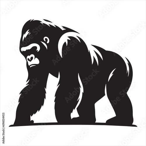 Gorilla Silhouette  Untamed Beauty in Black  Ape Shadows Symbolizing Nature s Power - Minimallest black vector gorilla face Silhouette 