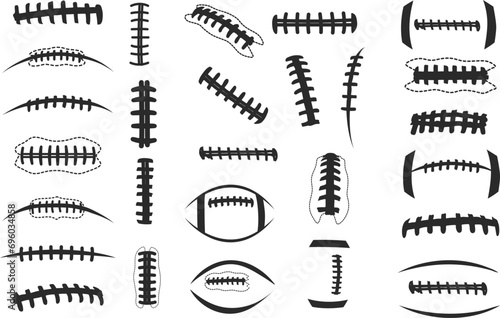 Football laces silhouette, Football seams silhouette, Football seams svg, Football laces vector, Ball laces silhouette, American football svg, Football skeleton silhouette, American football clipart.