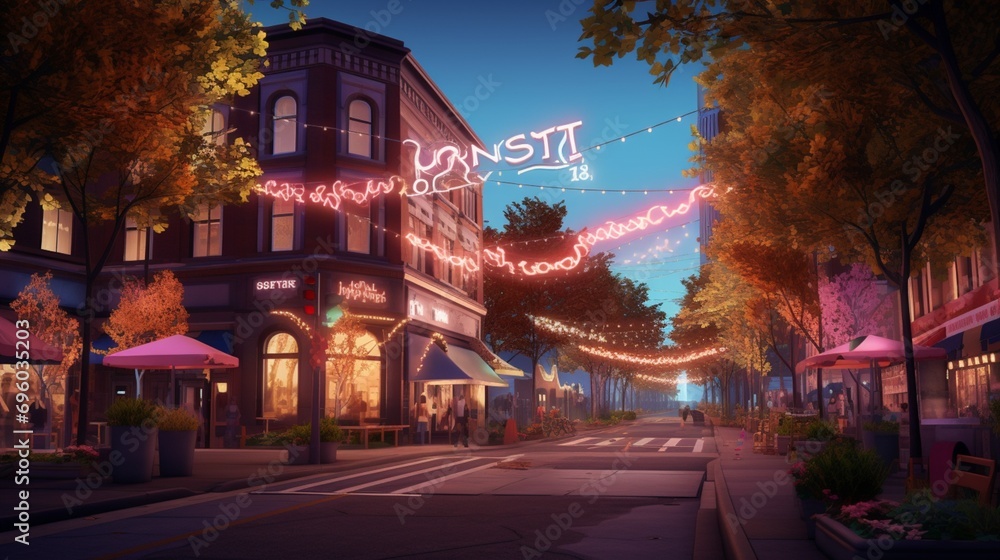 Fototapeta premium Glowing marquee sign welcoming visitors to the heart of HonFest's festivities