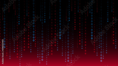 matrix style binary code digital falling numbers blue background, new concept background, digital background, blue and red digits background
