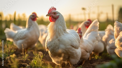 During the day, there are chickens in the fields that are both white and brown. © Tahir