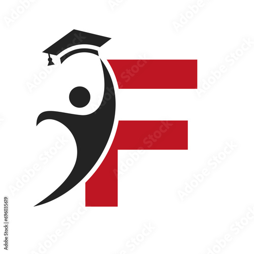 Education Logo On Letter F With Graduation Hat Icon. Graduation Symbol