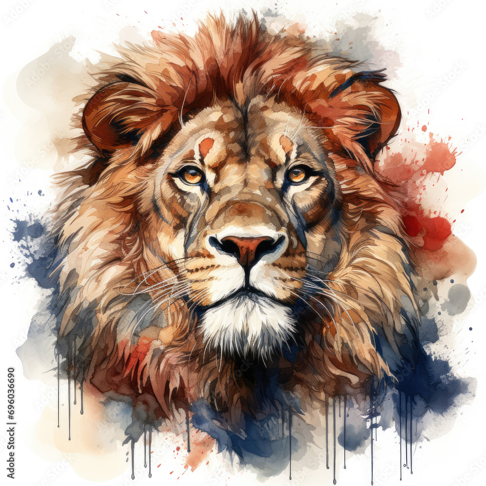 watercolor Lion USA FLAG clipart, Generative Ai
