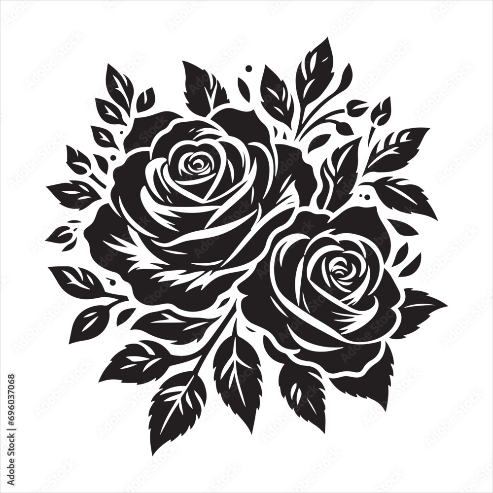 Rose Silhouette: Modern Florals, Stylish Petal Lines, and Contemporary Botanical Shadows - Minimallest black vector flower Silhouette
