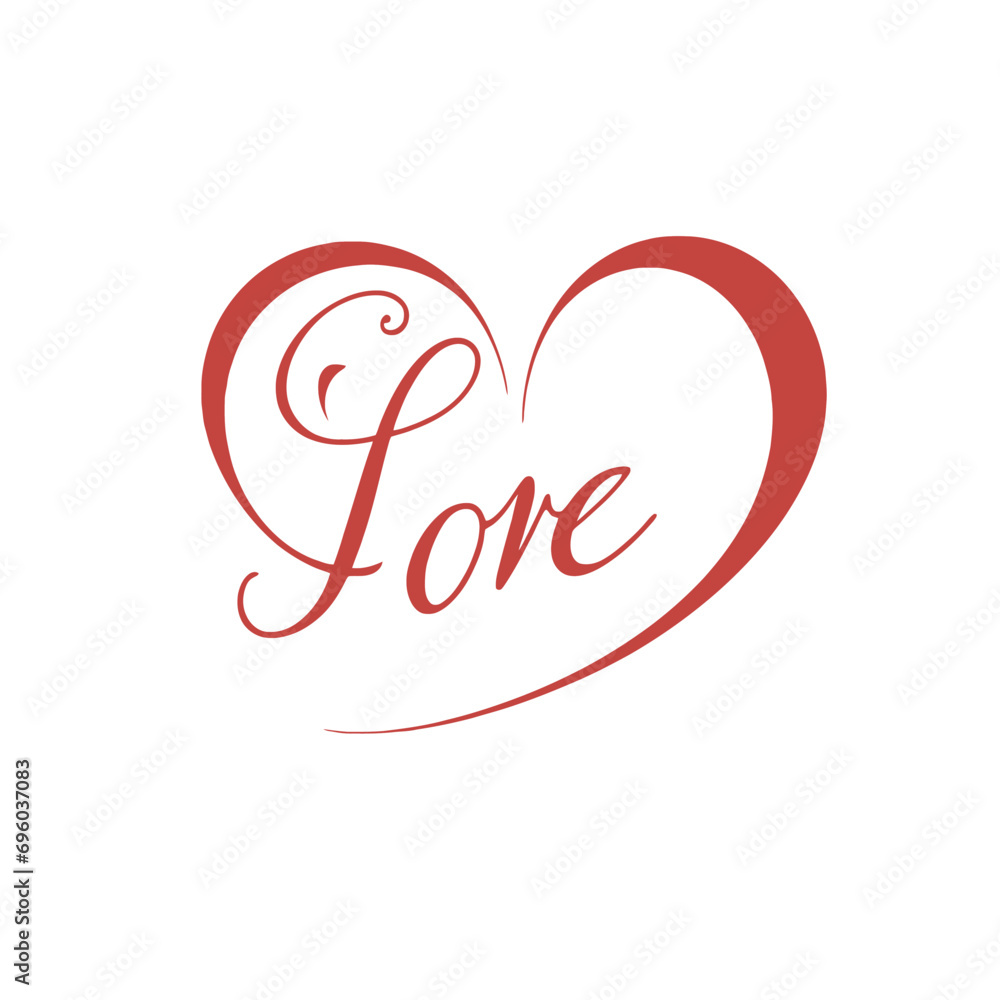 Heart-shaped frame with word Love in the center. Lettering composition. Heart-shaped frame with word Love in the center. Lettering composition.