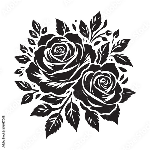 Rose Silhouette: Modern Florals, Stylish Petal Lines, and Contemporary Botanical Shadows - Minimallest black vector flower Silhouette 