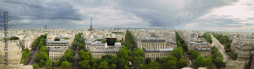 Eiffel tower panoramic from the arc de triomphe in Paris, France © Shelby