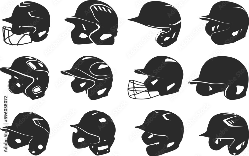 Baseball helmet silhouette, Softball helmet silhouette, Baseball helmet