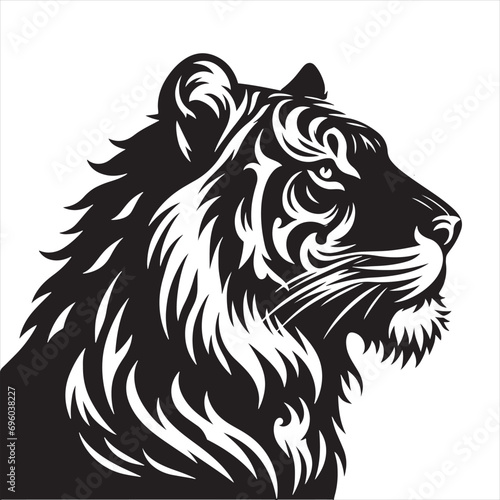 Tiger Silhouette: Roaring Big Cat Contour Embodying Strength and Elegance - Minimallest tiger black vector Silhouette
