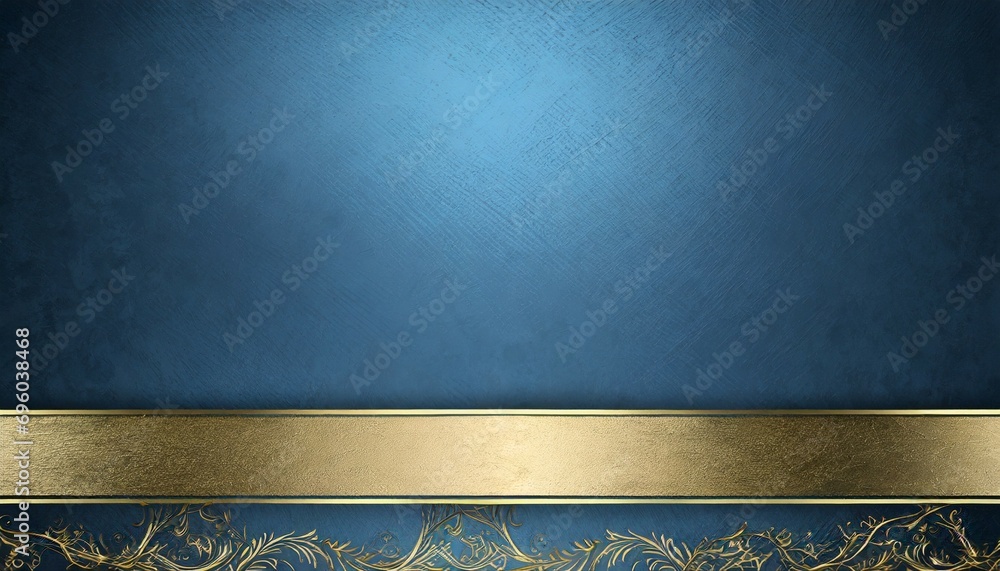 blue background with vintage texture soft center lighting and elegant gold ribbon or stripe on bottom border with copyspace for your own label title or text - obrazy, fototapety, plakaty 