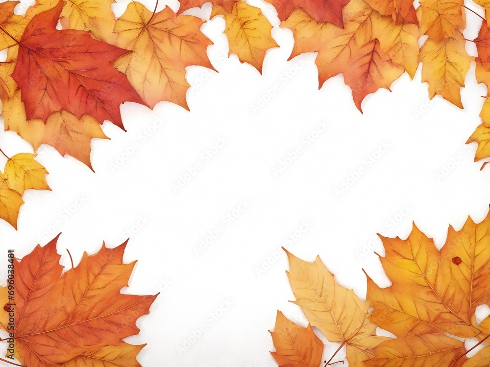 Autumn maple leaves on white background with copy space for text.
Autumn maple leaves on white background with copy space for text.