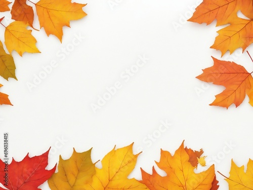 Autumn maple leaves on white background with copy space for text. 