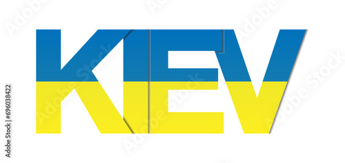 KIEV. The name of the capital of Ukraine in the colors of the national flag.