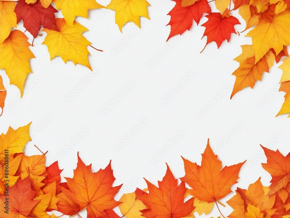 Autumn maple leaves on white background with copy space for text.
Autumn maple leaves on white background with copy space for text.