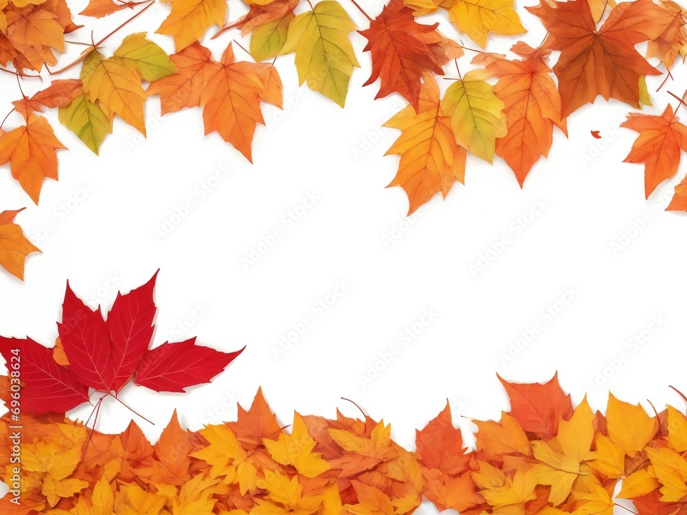 Autumn maple leaves on white background with copy space for text.
Autumn maple leaves on white background with copy space for text.