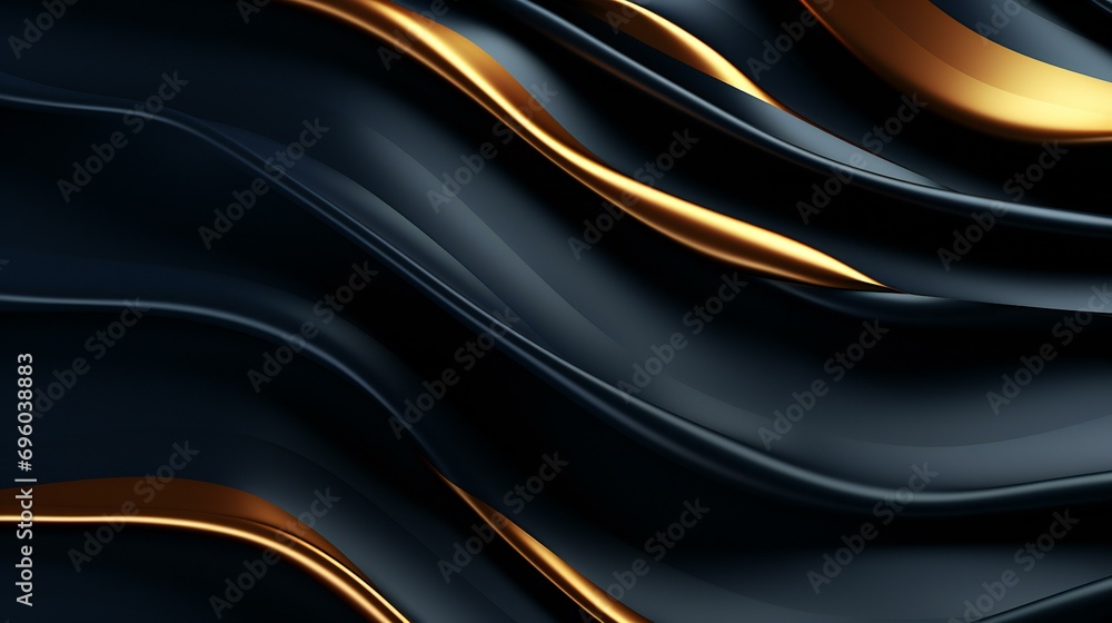 An abstract background with a silky and smooth wave pattern in gold and black, creating a sense of luxury and modernity - obrazy, fototapety, plakaty 