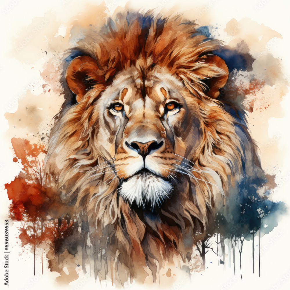 watercolor Lion USA FLAG clipart, Generative Ai