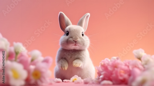 Happy Birthday greeting card. rabbit sitting on a pink background. Valentine. Greeting card with women's day birthday, mother's day, easter  © UseeIvan