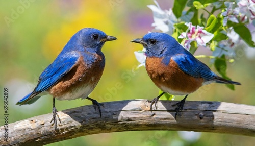two male bluebirds on perch