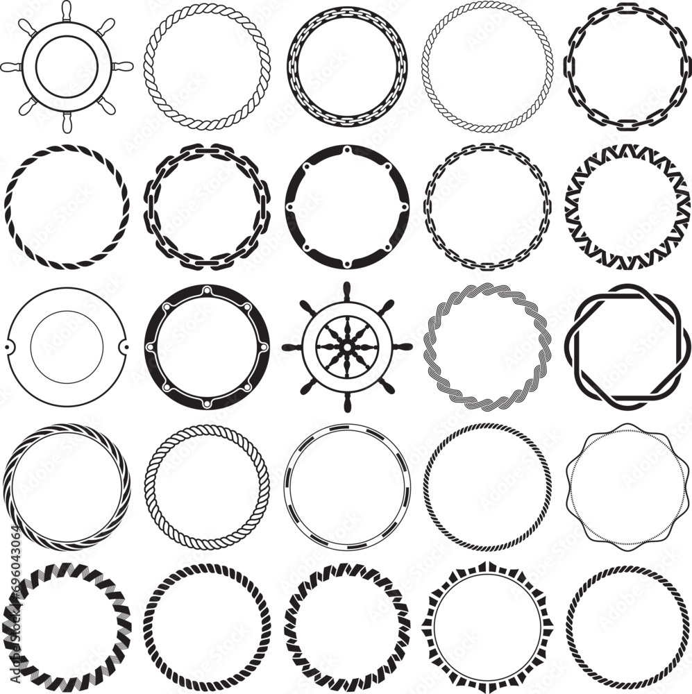 Collection of nautical border frames. Ideal for decorative vintage label designs. Collection of nautical border frames. Ideal for decorative vintage label designs.