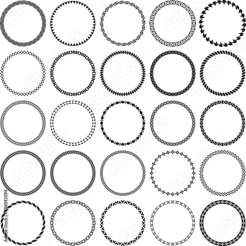 Collection of Round Decorative Border Frames with Clear Background. Ideal for vintage label designs.