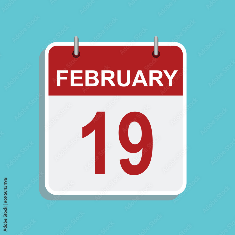 February 19. Vector flat daily calendar icon. Date and time, day, month. Holiday. February 19. Vector flat daily calendar icon. Date and time, day, month. Holiday.