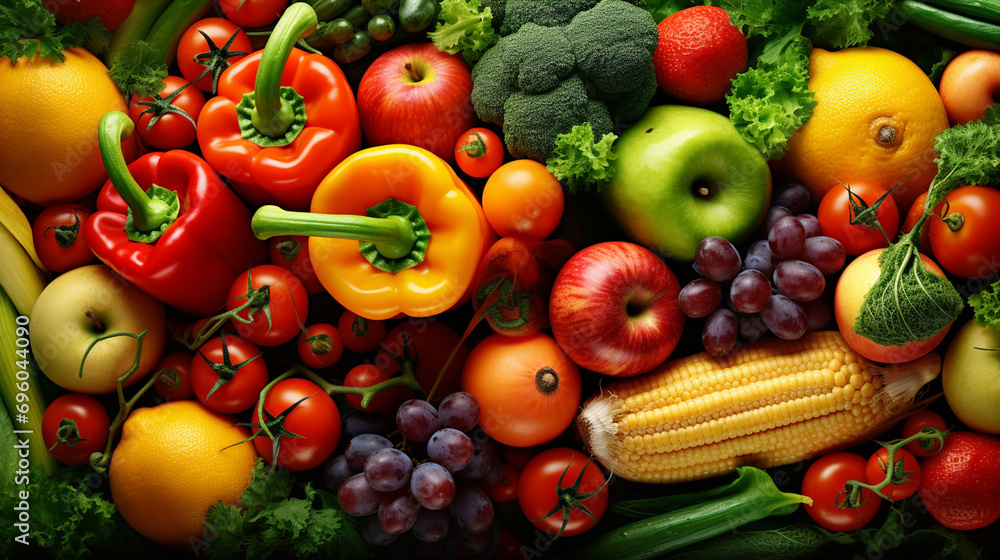 fresh fruits and vegetables background 