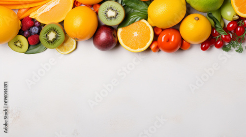 fresh fruits and vegetables background with copy space
