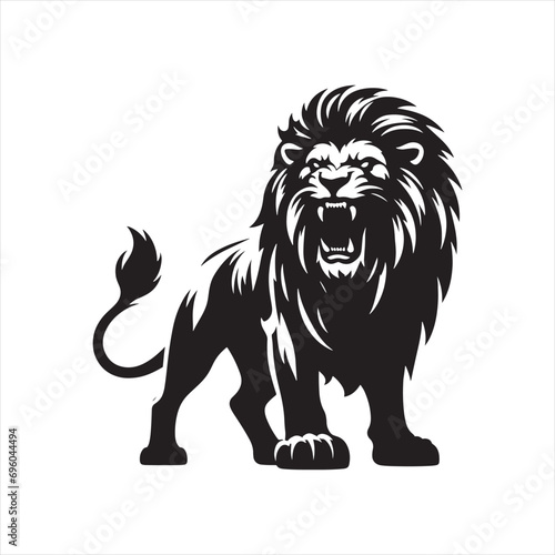 Lion Silhouette: Regal Big Cat Standing Proudly, Its Form Creating an Iconic Symbol of Wildlife Majesty - Minimallest lion black vector Silhouette
