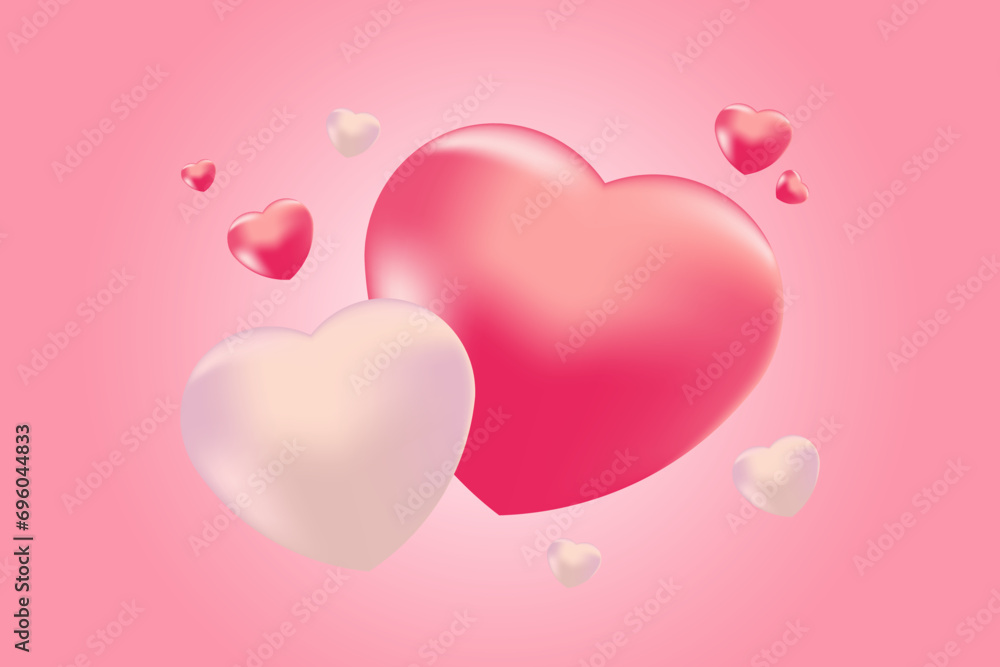 A pink background with realistic hearts