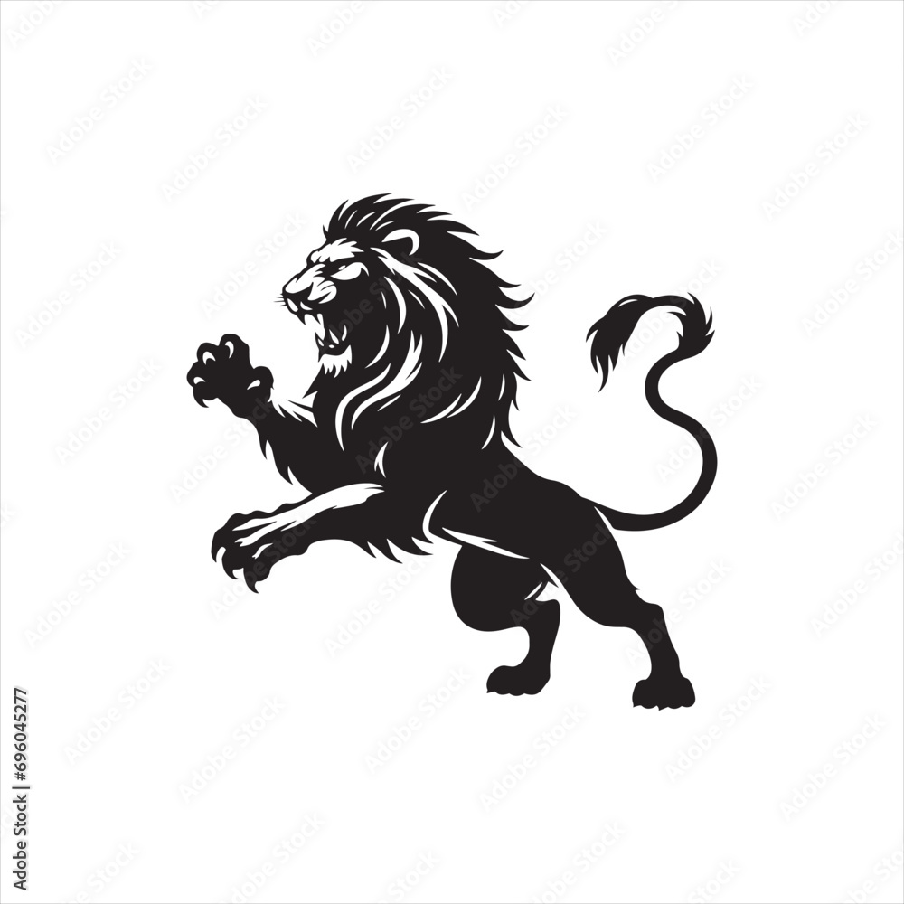 Obraz premium Lion Silhouette: Graphic Depiction of the Regal Big Cat in a Minimalist and Bold Black Vector Style - Minimallest lion black vector Silhouette 