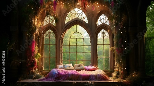 Fantasy-Like Home Interior with Window and Moonlight. Creative, Dreamy Concepts