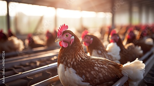 Hens confined to factory chicken cages. photo