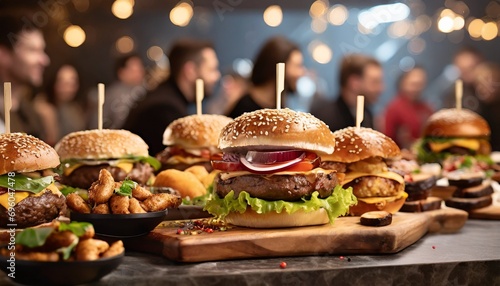 hamburguers sobre a mesa, lanches, festival de comida photo