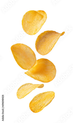 Flying delicious potato chips cut out photo