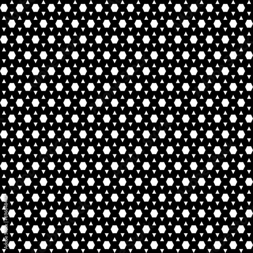 Seamless pattern. Triangles, hexagons ornament. Mosaic. Grid background. Ethnic tiles motif. Geometric grate wallpaper. Geometry backdrop. Digital paper. Web design. Textile print. Vector art.