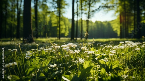 Fototapeta Naklejka Na Ścianę i Meble -  Blooming forest in spring, showcasing a vibrant and colorful meadow filled with flowers, capturing the vitality and beauty of the natural world