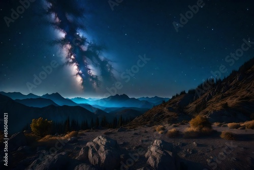 Starry sky, Milky way, Mountains image.