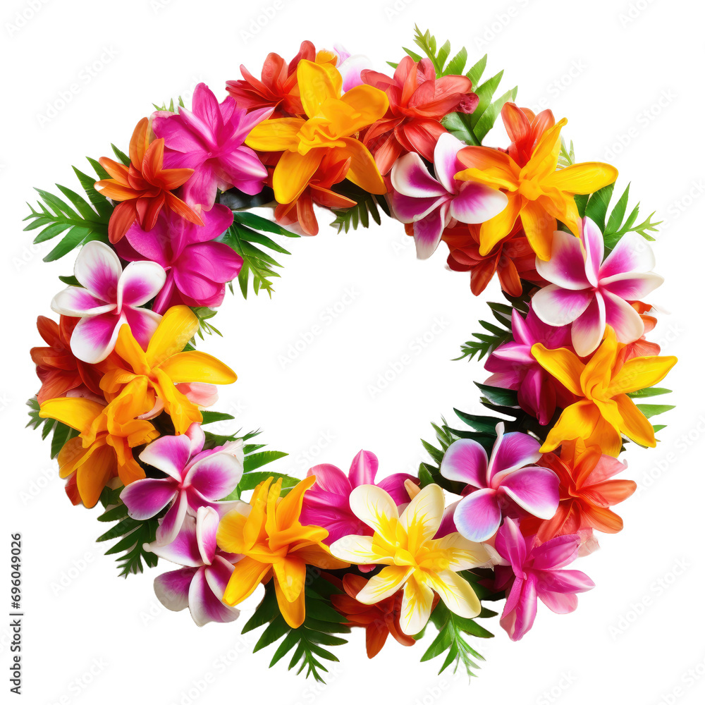 Hawaii garland of colorful flowers isolated on white or transparent background
