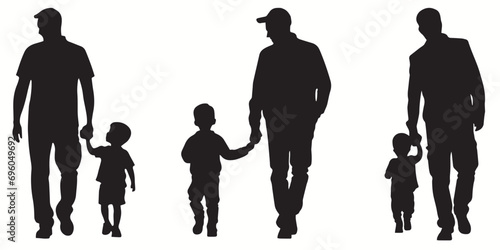 Dad silhouettes and icons. Black flat color simple elegant white background Dad vector and illustration.