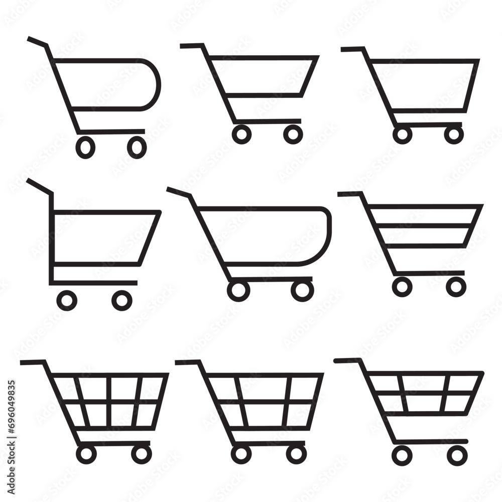 set of 9 Simple line set. shopping cart outline icons set for web and UIUX design. Vector objects isolated on a white background