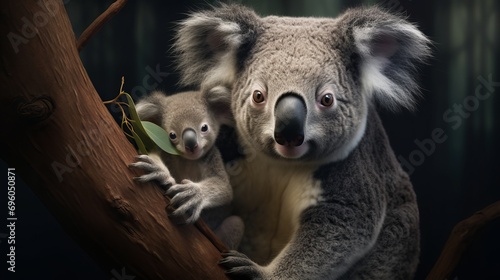 The mother koala and her newborn phascoarctos cinereus.