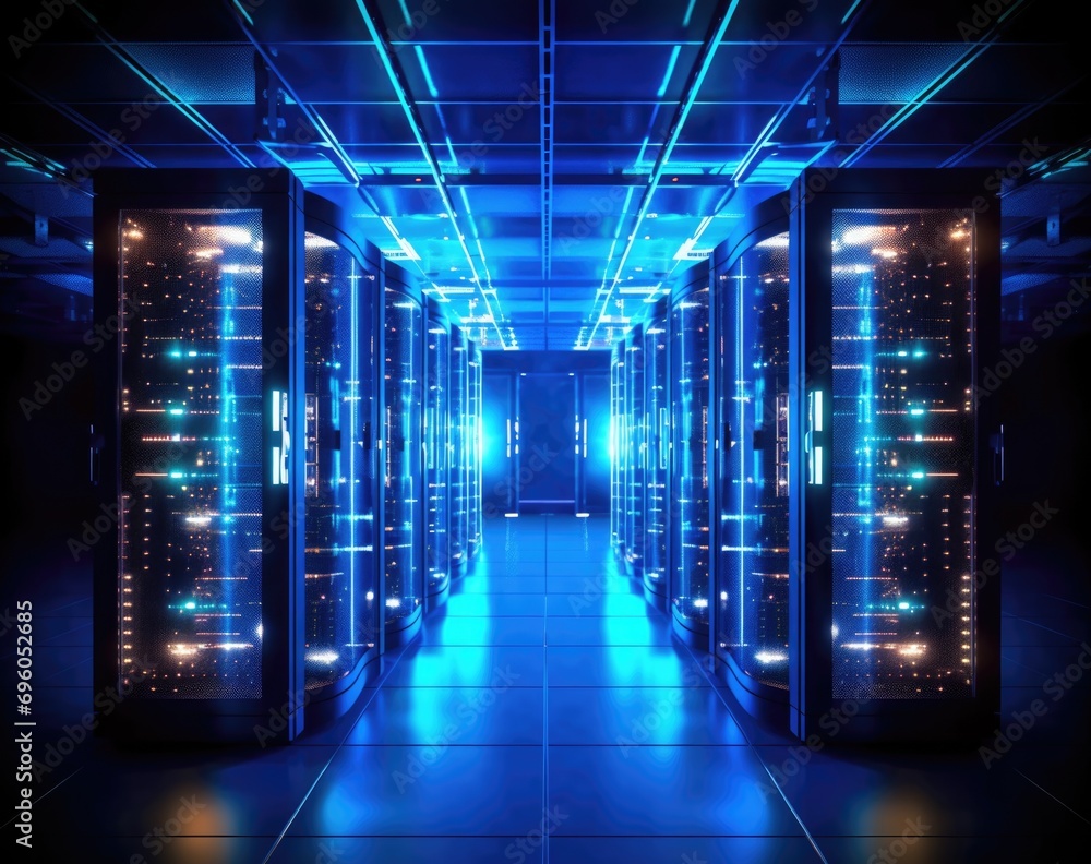 Fototapeta premium Computer server room, software infrastructure for data storage.