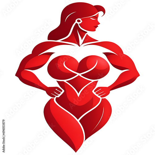 Muscular woman bodybuilder posing sketch 300dpi, showing  her figure. isolated on transparent background PNG. photo