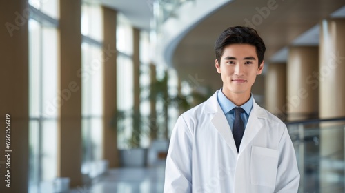 male doctor wearing labcoat standing and smiling