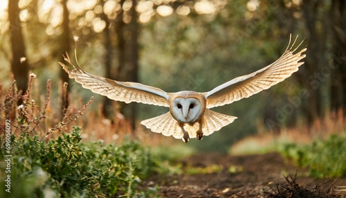 hunting barn owl in flight wildlife scene from wild forest flying bird tito alba