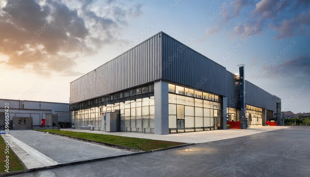 modern commercial building located in industrial park - obrazy, fototapety, plakaty 