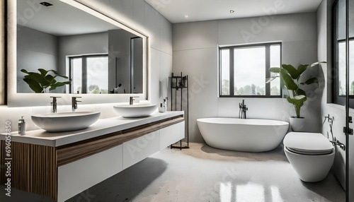 white bathroom interior with double sink