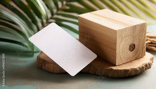 minimal business card mockup with wooden block